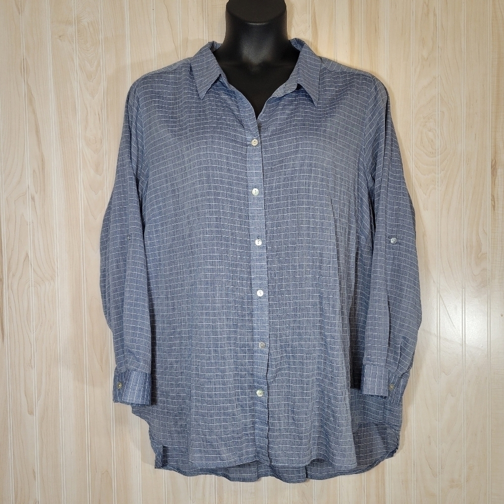 Jane + Delancey Casual Blue Button-Up Shirt Sz 1X